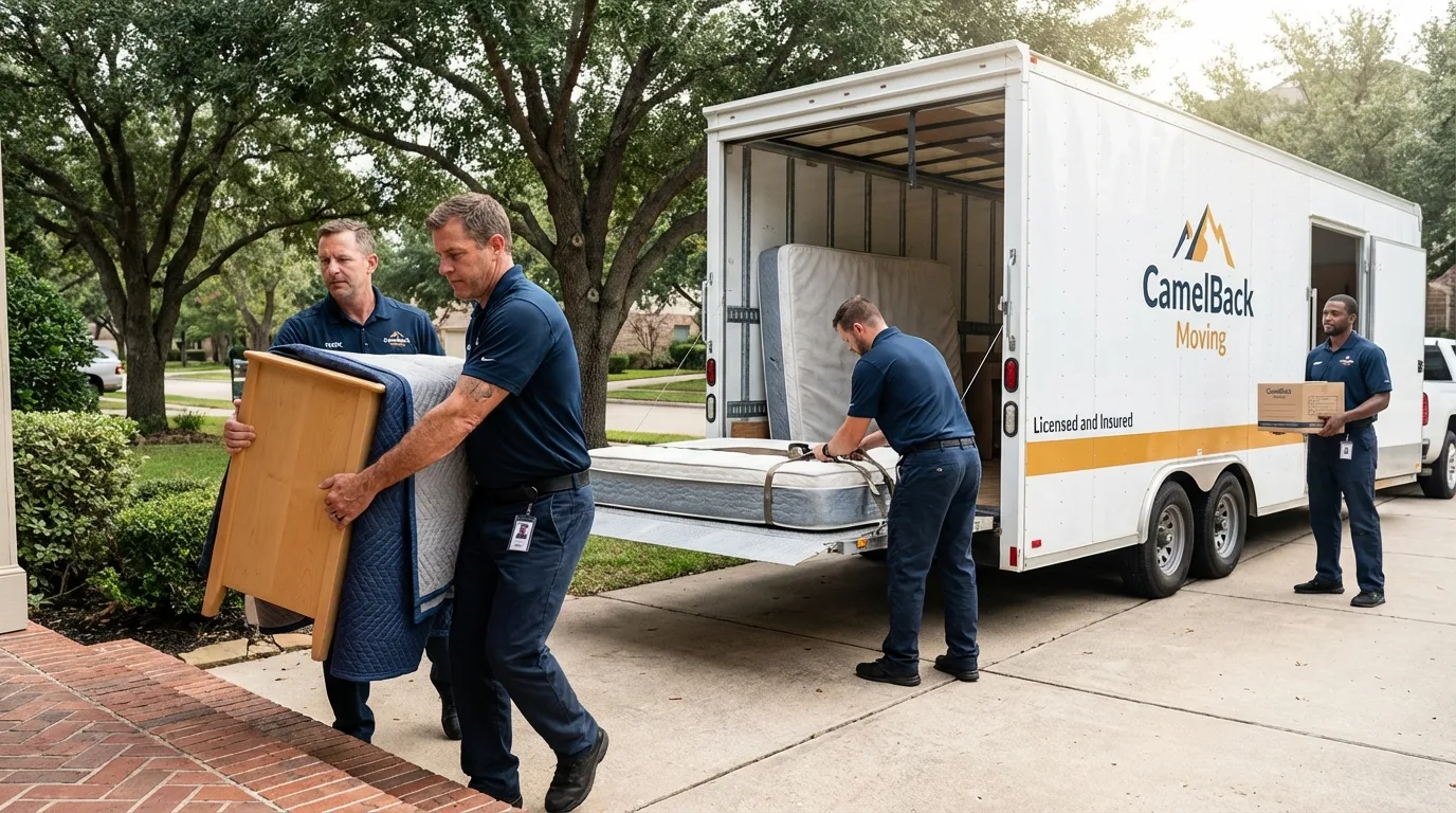 Crew loading residential truck for cross-state move from Mound City, MO