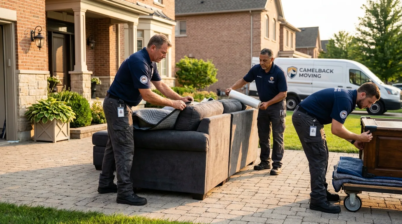 Large estate moving crew wrapping furniture in Mound City, MO